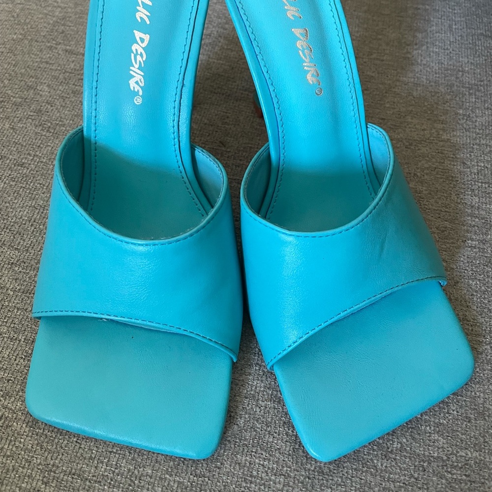 Public Desire Harlow square toe mule sandal in blue